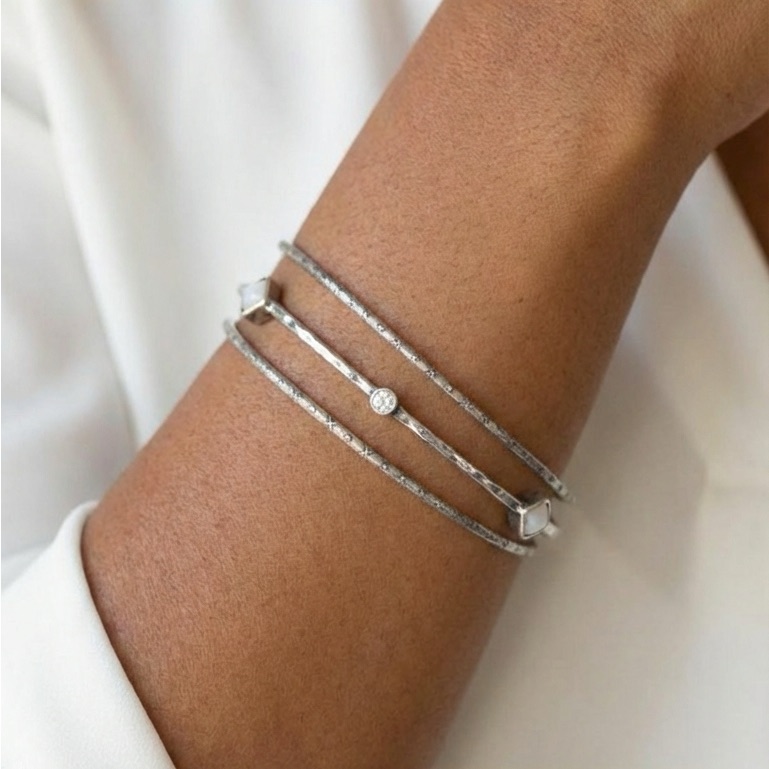 Silver-Tone Triple Band Cuff Bracelet Hammered Minimalist Bangle 20$